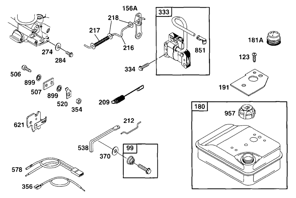 Controls, Elect, Fuel Tank Diagram and Parts List for 90102-0016-01  Briggs and Stratton Engine